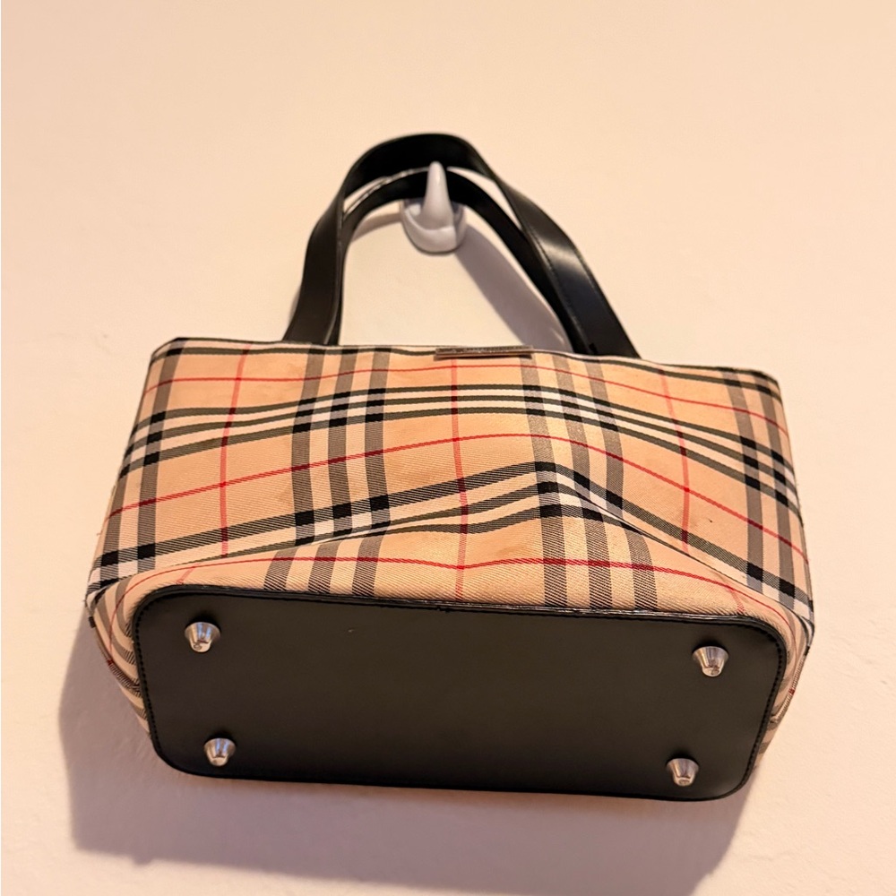 Burberry Beige Plaid Mini Tote with Black Leather Handles - Picture 7 of 13